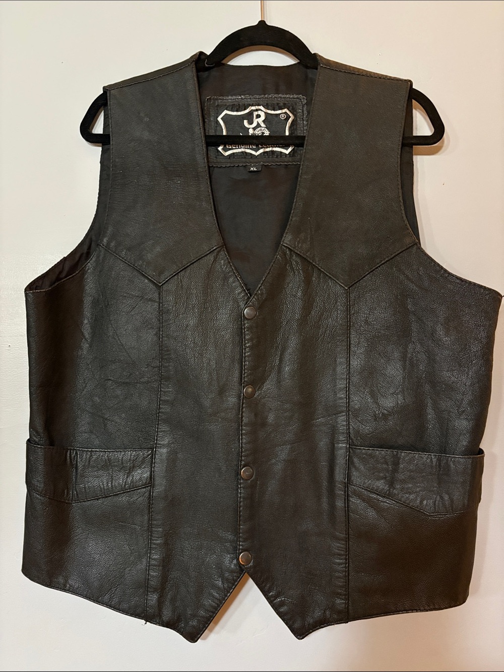 JR Genuine Leather Men’s XL Black Western Biker Motorcycle Vest